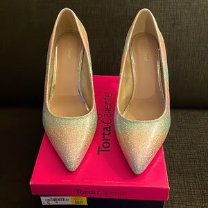 Torta Caliente Super Sexy 4 1/2” stilettos reflective glitter pumps multicolor